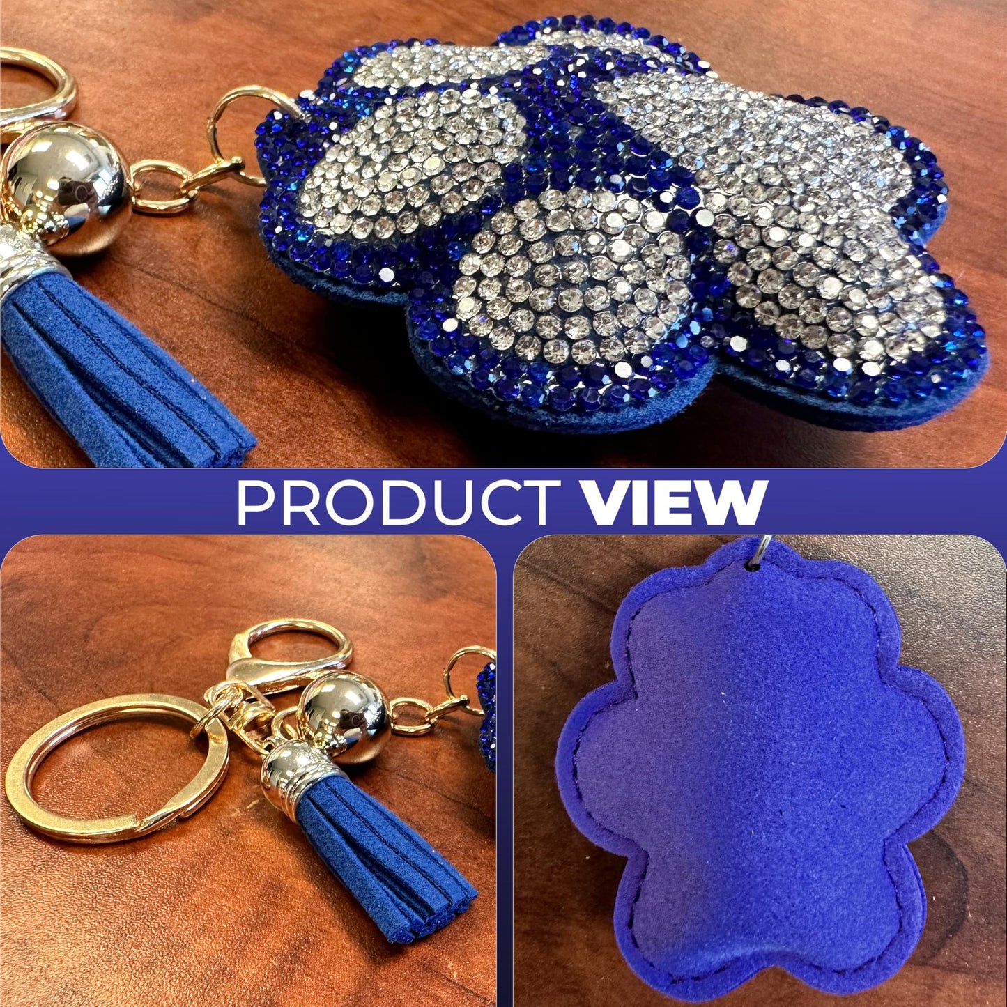 Bling Paw Print Keychain | Blue and Silver Rhinestone Charm | Bag Clip for Women, Kids, Backpacks, Handbags | Durable Lightweight Tiger Paw | Perfect Game Day Accessory