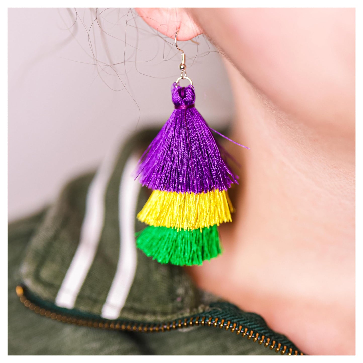 Mardi Gras Earrings, Tassel Earrings for Women Dangling, Mardi Gras Accessories, Holiday Jewelry, Purple Green Yellow Earrings