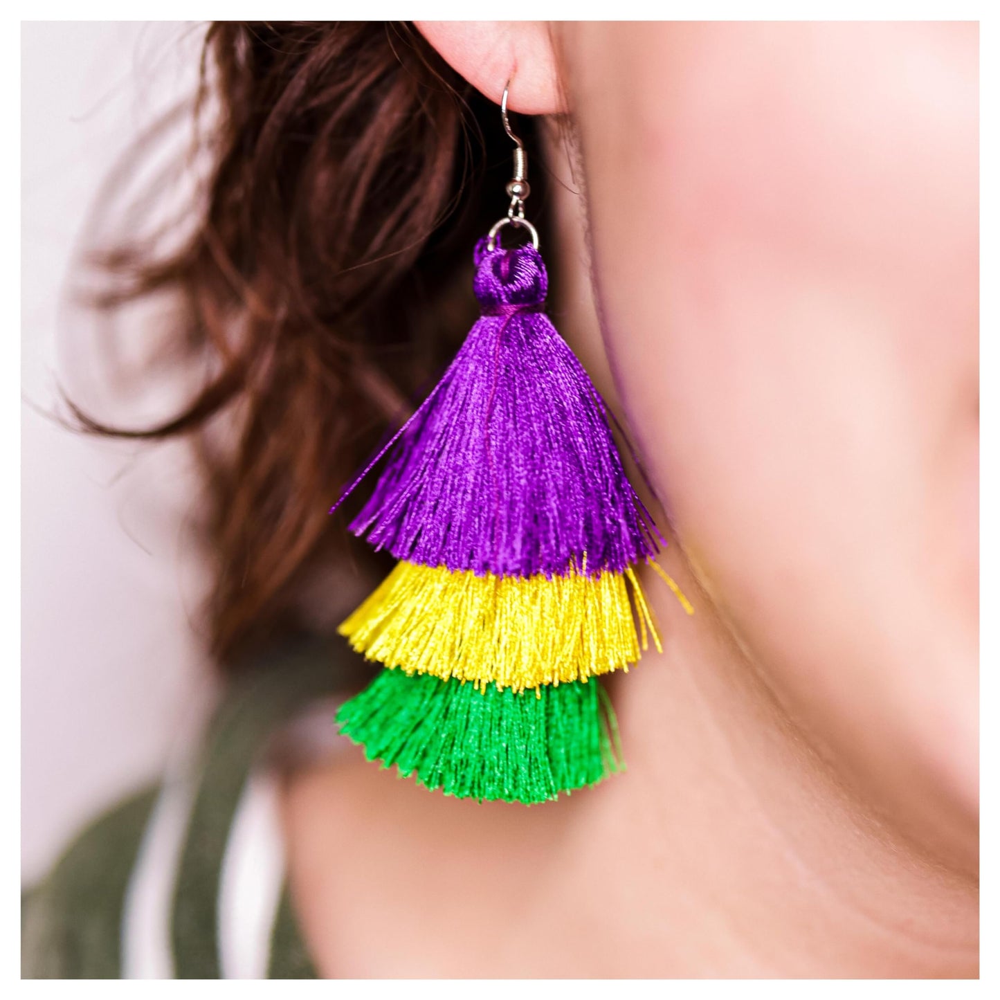 Mardi Gras Earrings, Tassel Earrings for Women Dangling, Mardi Gras Accessories, Holiday Jewelry, Purple Green Yellow Earrings