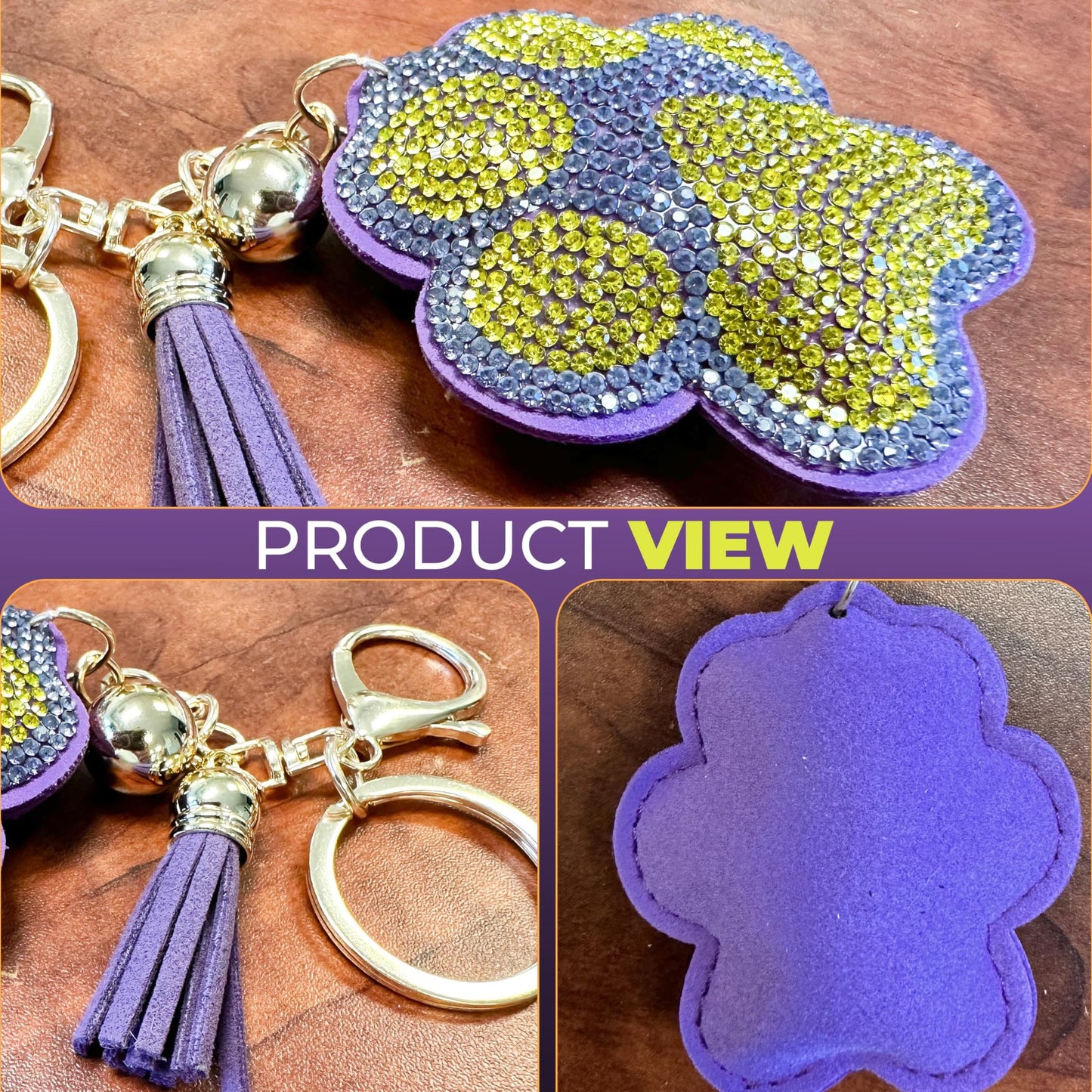 Bling Paw Print Keychain | Purple and Gold Rhinestone Charm | Bag Clip for Women, Kids, Backpacks, Handbags | Durable Lightweight Tiger Paw | Perfect Game Day Accessory