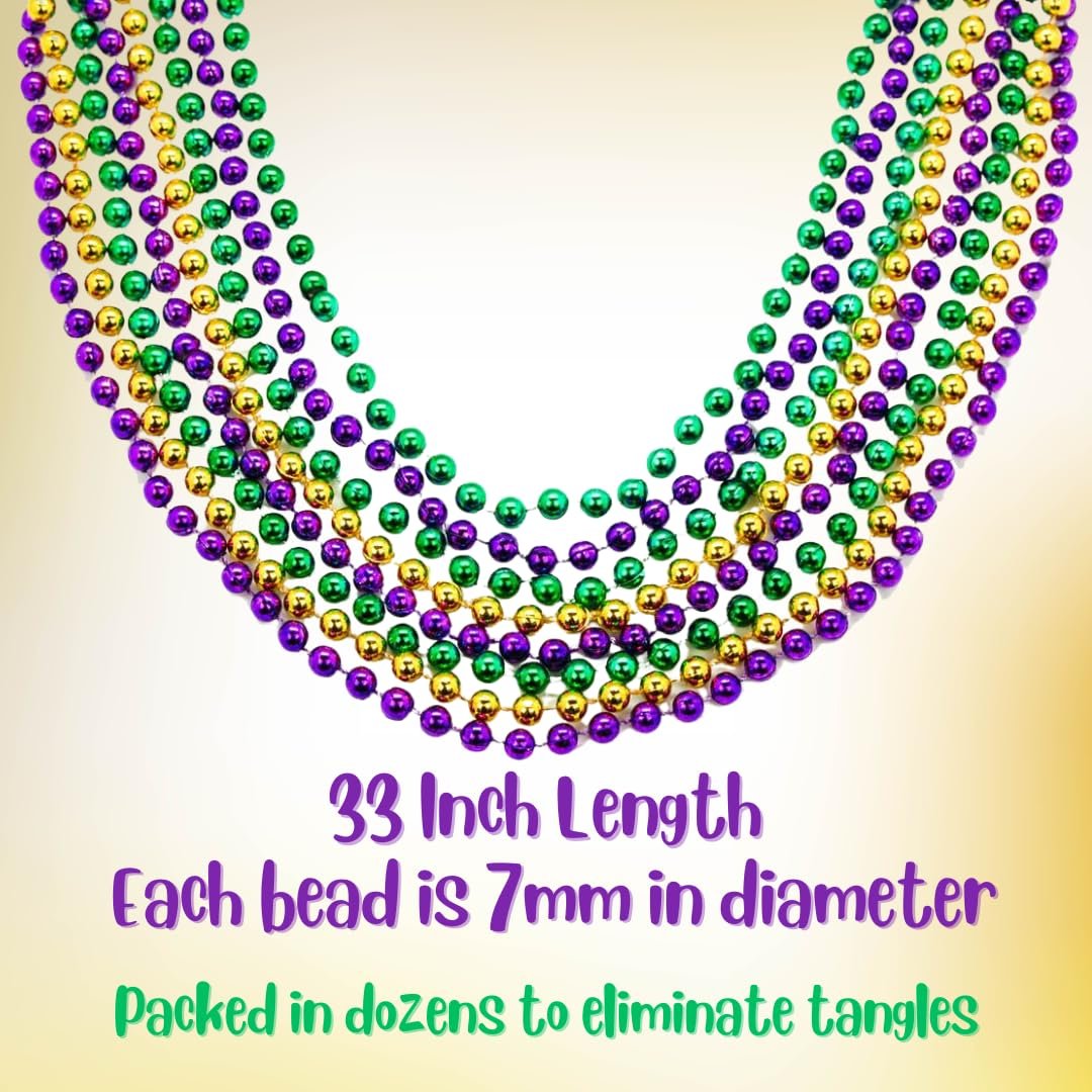 Mardi Gras Beads 33 inch 7mm, 6 Dozen, 72 Necklaces