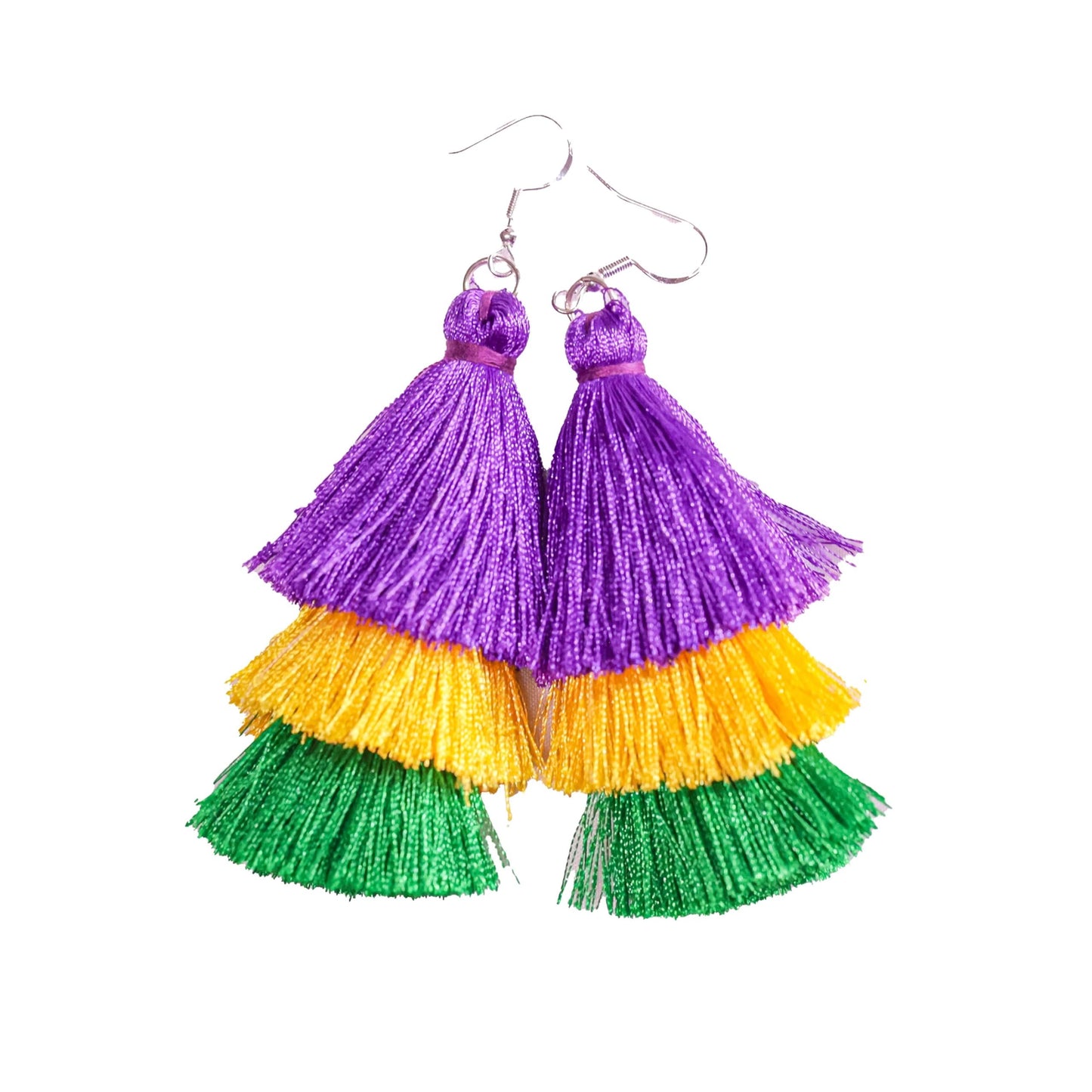 Mardi Gras Earrings, Tassel Earrings for Women Dangling, Mardi Gras Accessories, Holiday Jewelry, Purple Green Yellow Earrings