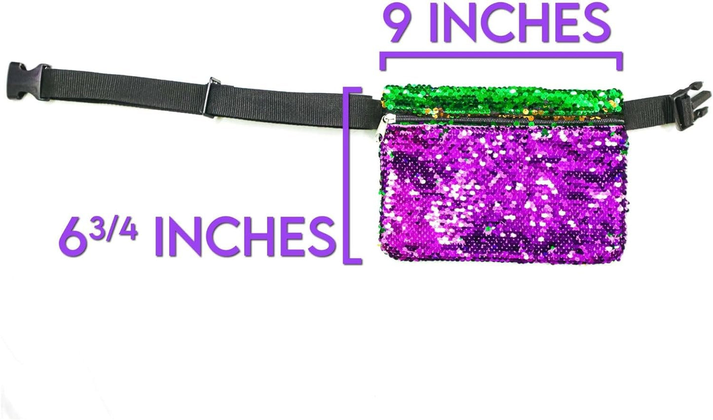 Mardi Gras Accessories Sequin Purse Fanny Bag, Everywhere Belt Bag, Sequin Clutch Purse, Great Addition to Mardi Gras Outfit, Mardi Gras Lovers 9x6.75 Inches