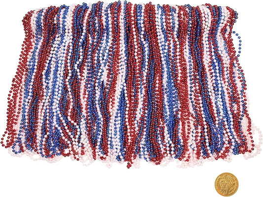 Mardi Gras Beads 33 inch 7mm, 12 Dozen, 144 Necklaces with Doubloon- Bulk Party Favors