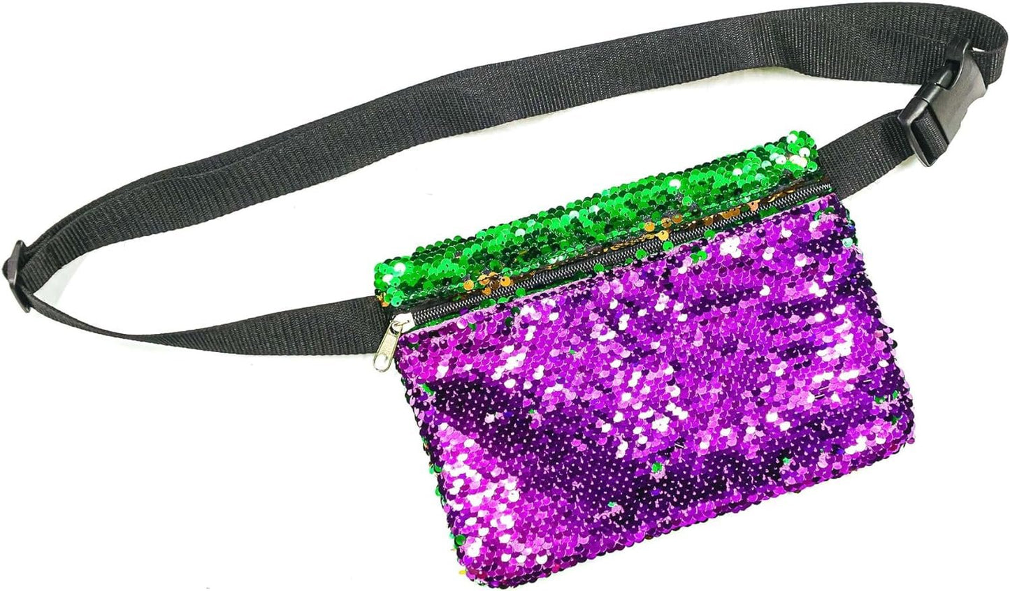 Mardi Gras Accessories Sequin Purse Fanny Bag, Everywhere Belt Bag, Sequin Clutch Purse, Great Addition to Mardi Gras Outfit, Mardi Gras Lovers 9x6.75 Inches