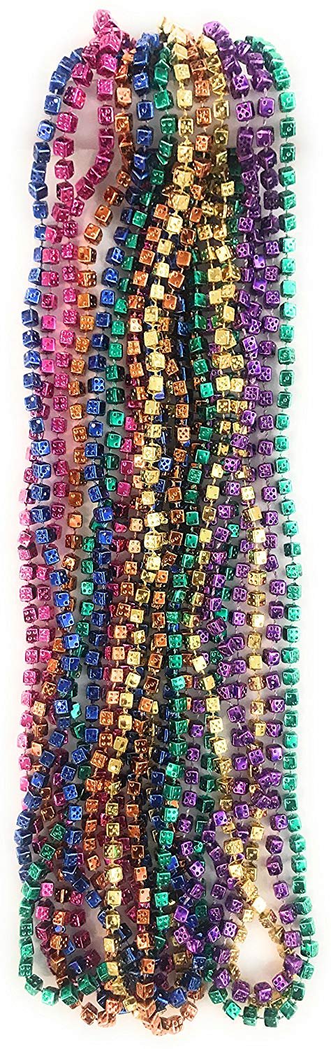 Bunco Dice Mardi Gras Bead Necklaces for Party Favors, 1 Dozen, 12 pieces