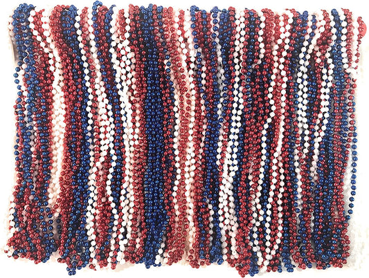 Red White Blue Mardi Gras Beads 33 inch 7mm, 10 Dozen, 120 Pieces