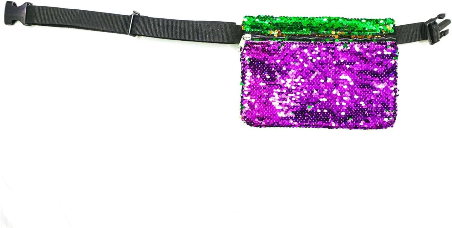 Mardi Gras Accessories Sequin Purse Fanny Bag, Everywhere Belt Bag, Sequin Clutch Purse, Great Addition to Mardi Gras Outfit, Mardi Gras Lovers 9x6.75 Inches