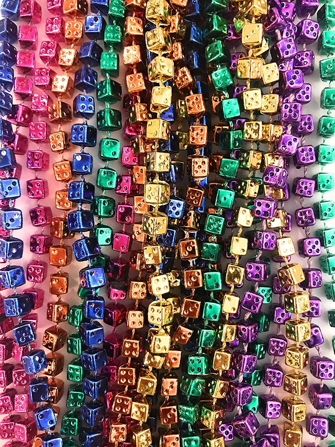 Bunco Dice Mardi Gras Bead Necklaces for Party Favors, 1 Dozen, 12 pieces