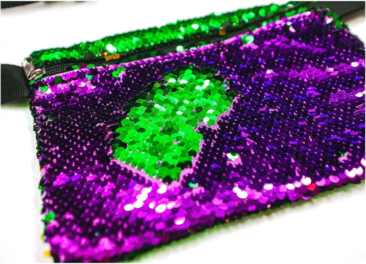 Mardi Gras Accessories Sequin Purse Fanny Bag, Everywhere Belt Bag, Sequin Clutch Purse, Great Addition to Mardi Gras Outfit, Mardi Gras Lovers 9x6.75 Inches