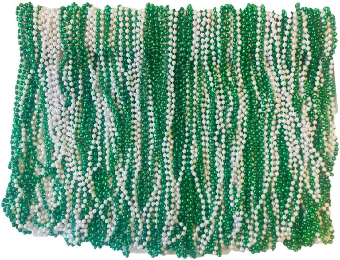 Green White Pearl Mardi Gras Beads 33 inch 7mm, 10 Dozen, 120 Pieces