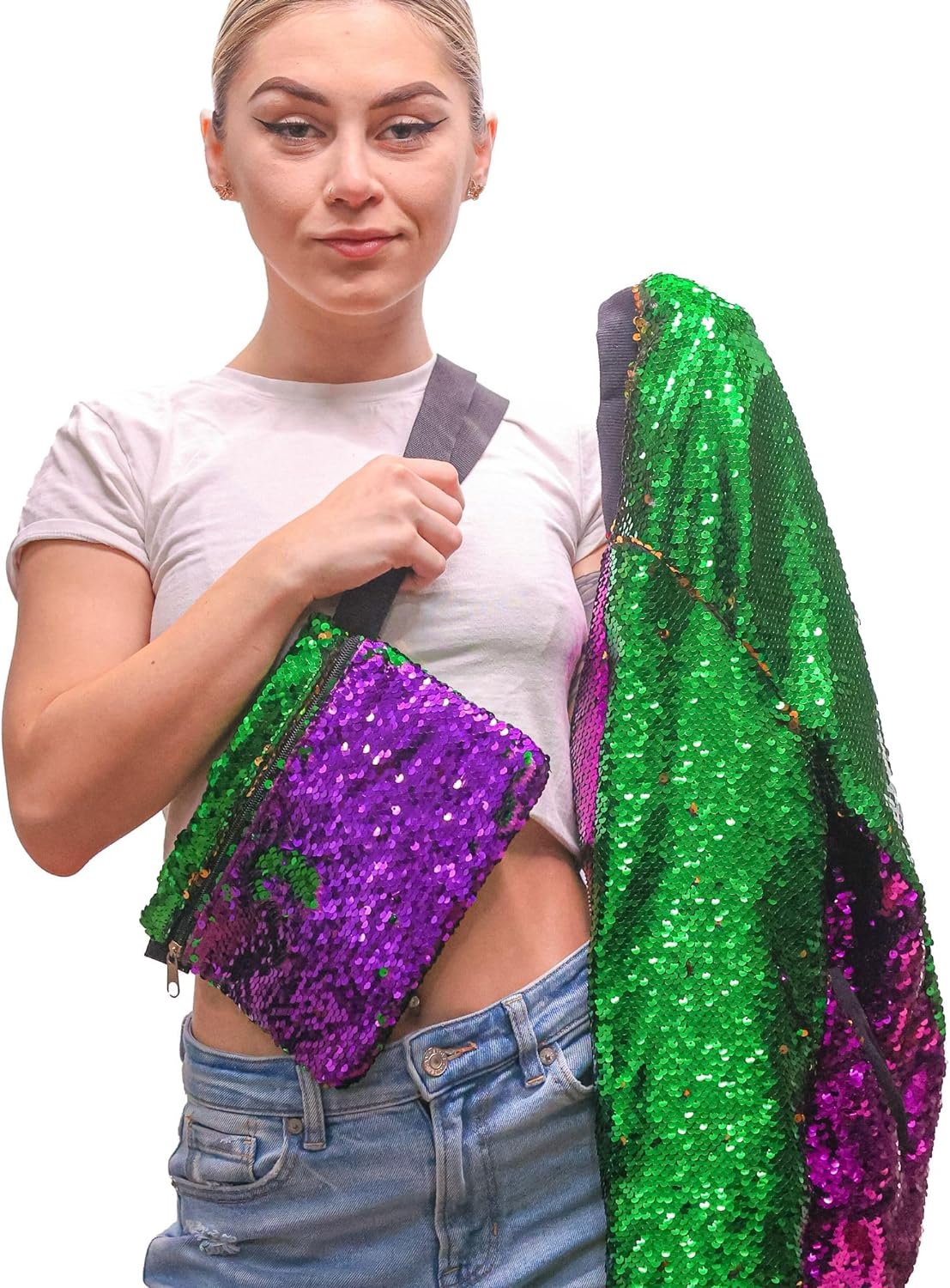 Mardi Gras Accessories Sequin Purse Fanny Bag, Everywhere Belt Bag, Sequin Clutch Purse, Great Addition to Mardi Gras Outfit, Mardi Gras Lovers 9x6.75 Inches