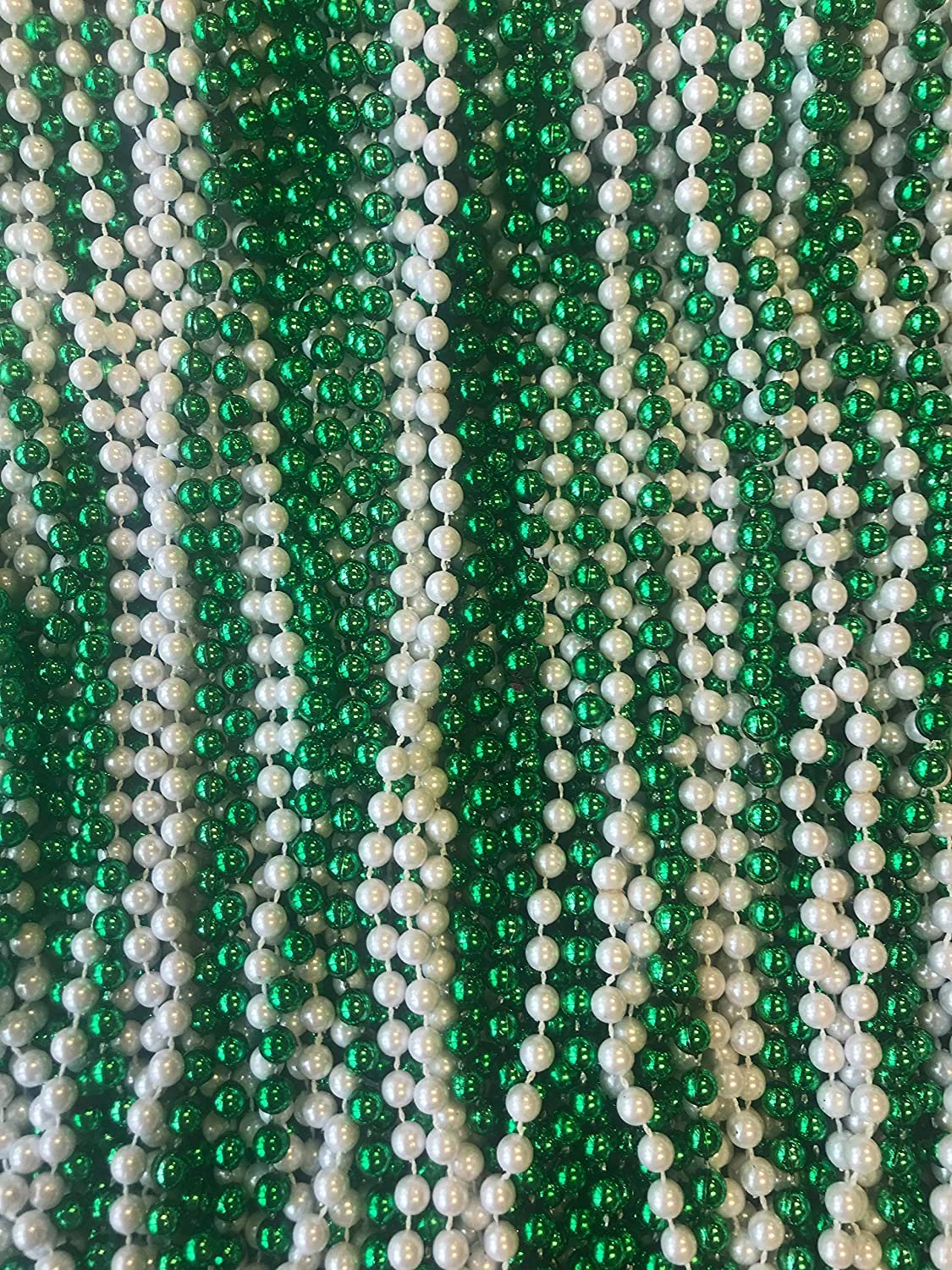 Green White Pearl Mardi Gras Beads 33 inch 7mm, 10 Dozen, 120 Pieces