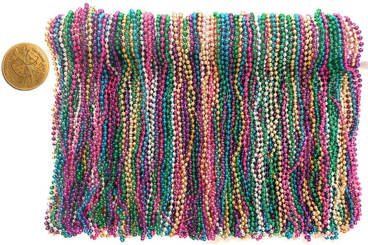 Mardi Gras Beads 33 inch 7mm, 12 Dozen, 144 Necklaces with Doubloon- Bulk Party Favors